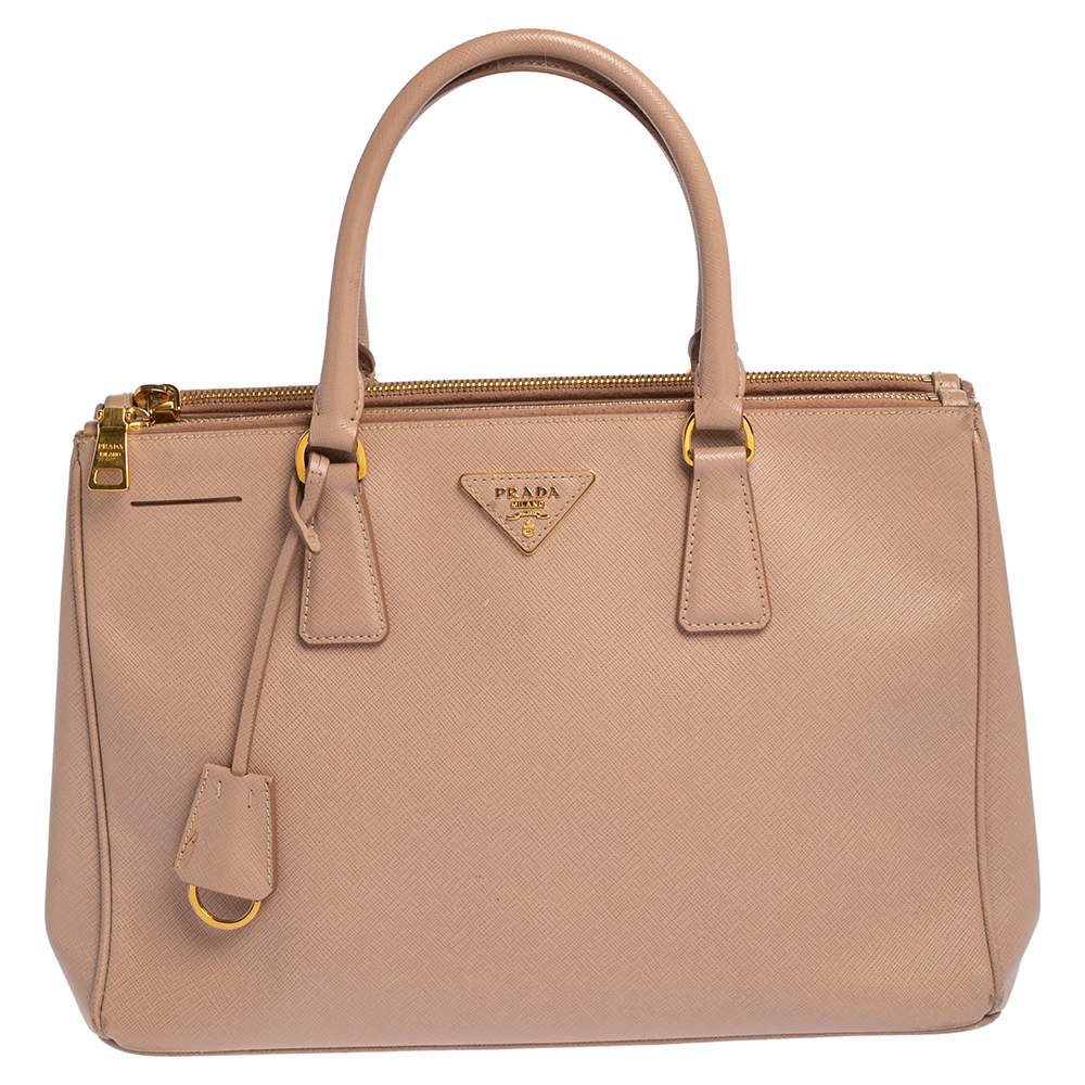 Pre Owned Prada Dusty Pink Saffiano Lux Leather Medium Galleria Tote