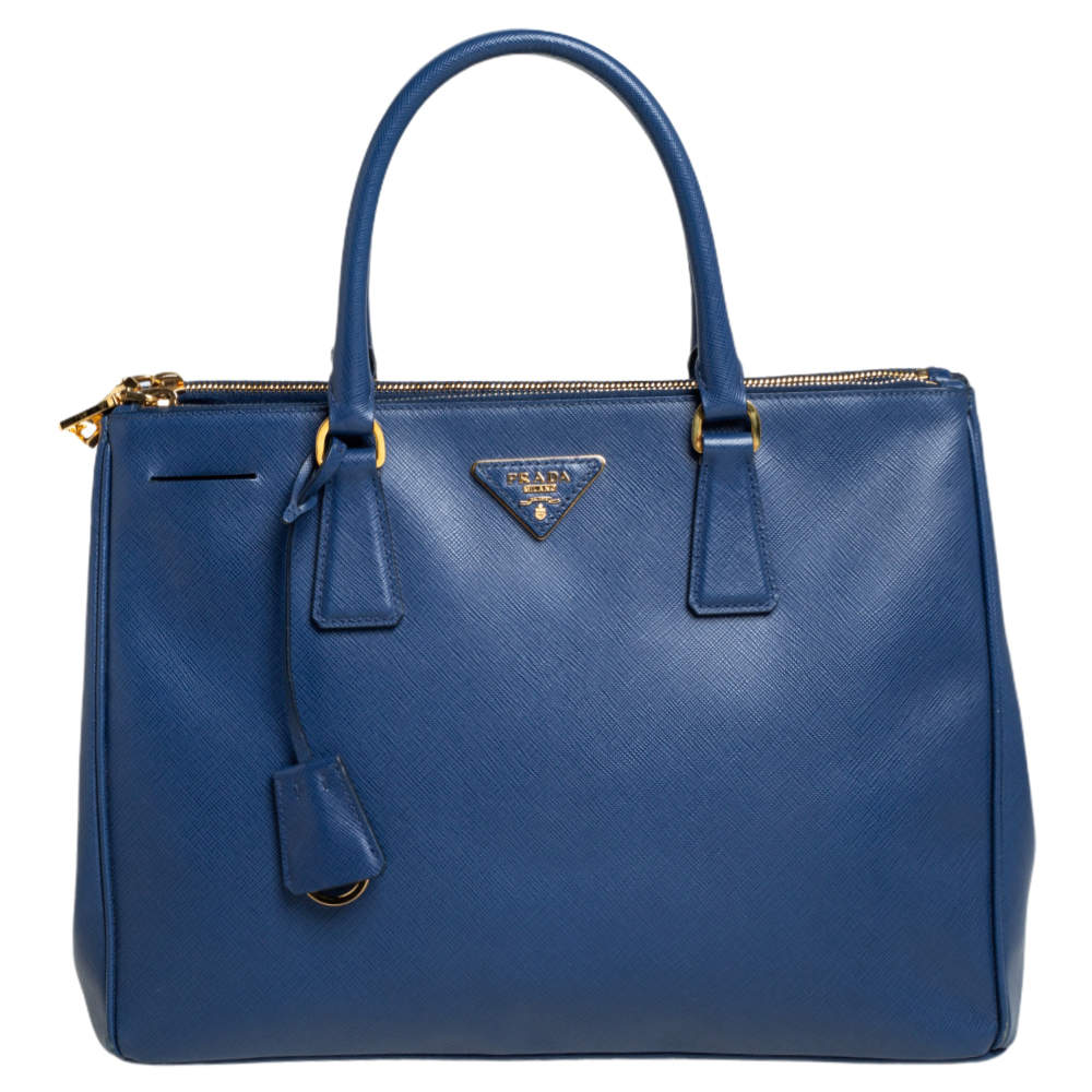 Pre Owned Prada Blue Saffiano Lux Leather Medium Galleria Tote