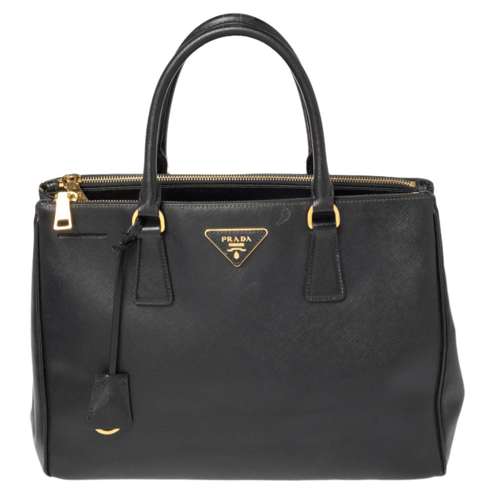 Pre Owned Prada Black Saffiano Lux Leather Medium Galleria Tote