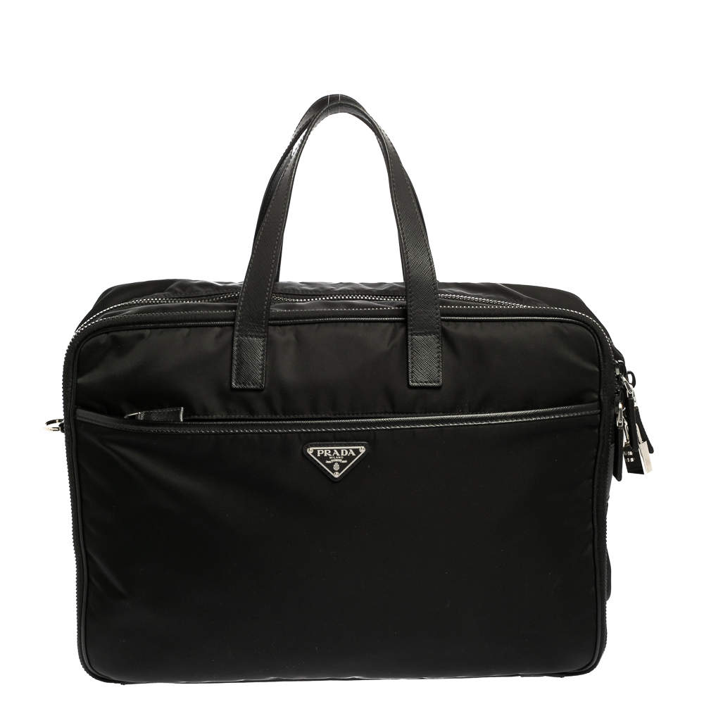 Prada Black Nylon and Leather Briefcase