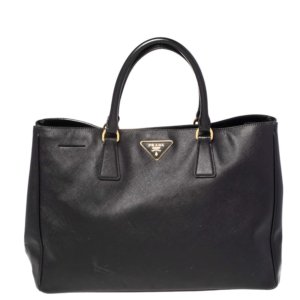 Pre Owned Prada Black Saffiano Lux Leather Large Gardener's Tote