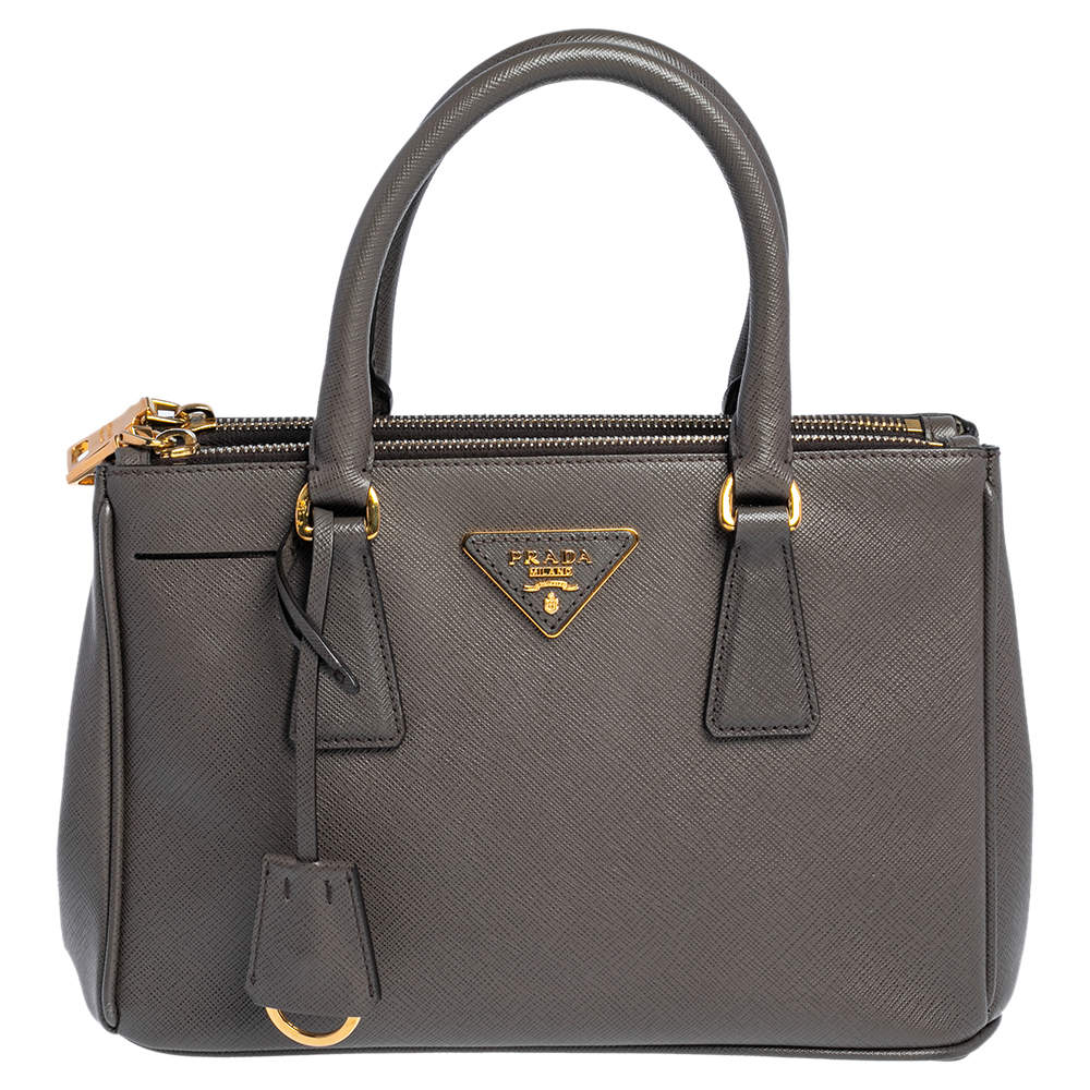 Pre Owned Prada Grey Saffiano Lux Leather Small Galleria Tote