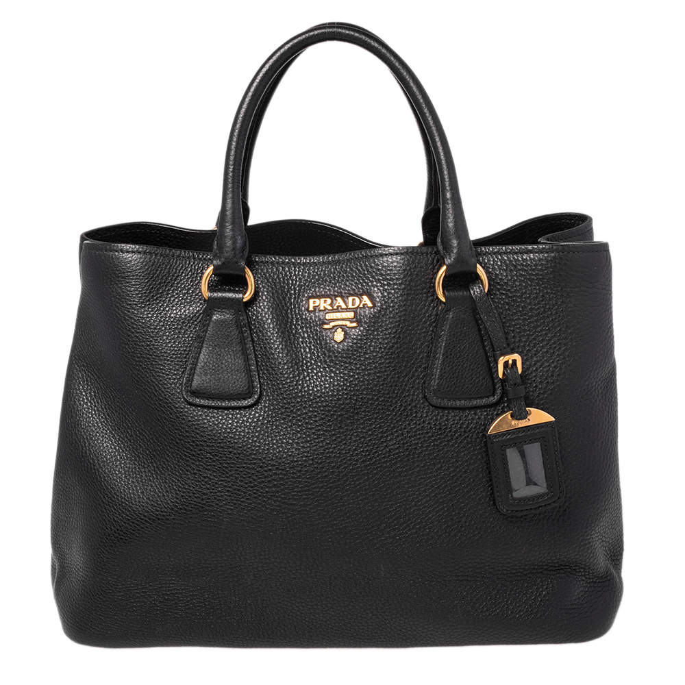مملوكة مسبقًا Prada Black Vitello Daino Leather Tote