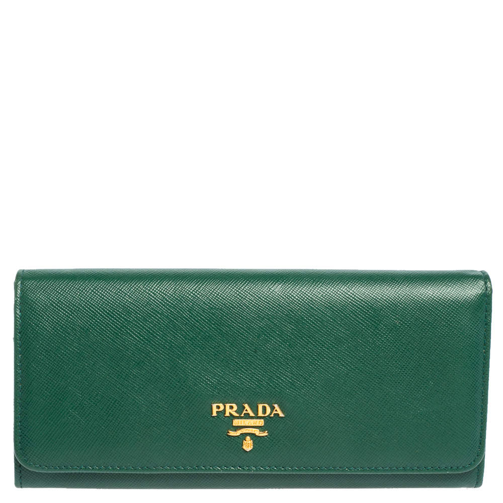 Prada Green Saffiano Leather Flap Continental Wallet
