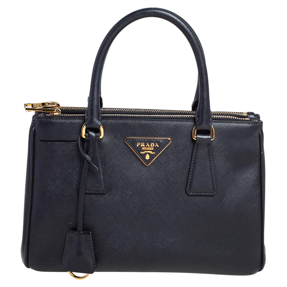 Pre Owned Prada Black Saffiano Lux Leather Mini Galleria Tote