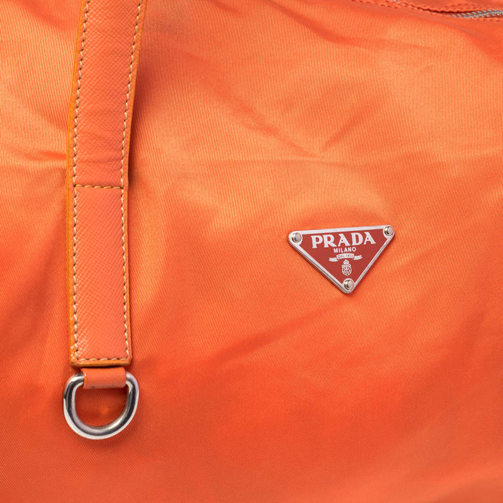 Prada Orange Nylon Boston Bag