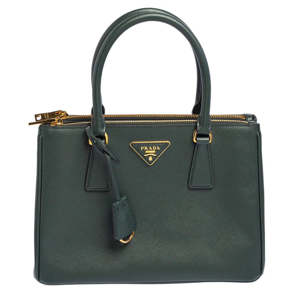 Pre Owned Prada Green Saffiano Leather Small Galleria Tote