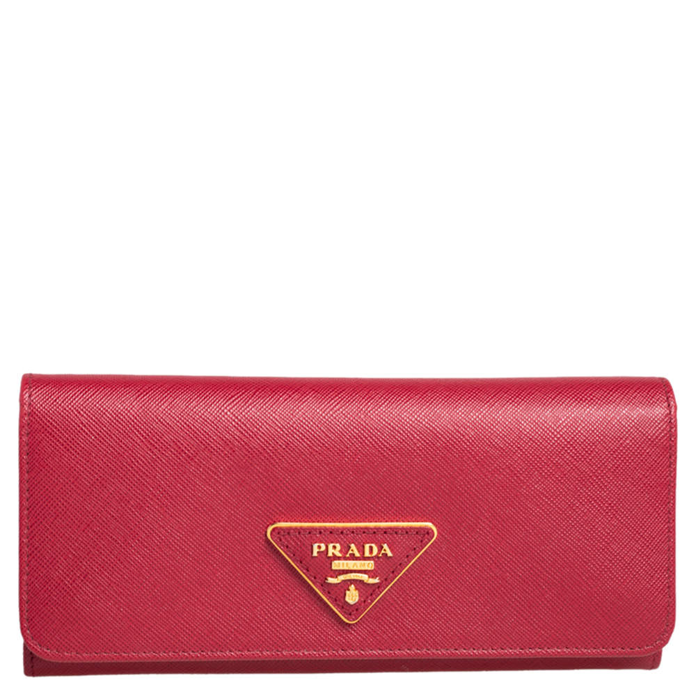 Prada Red Saffiano Lux Leather Flap Continental Wallet