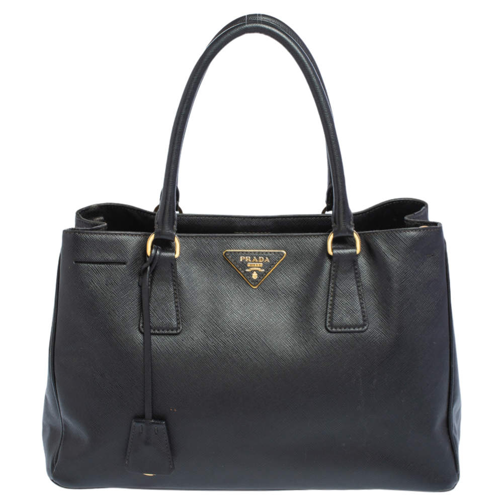 Pre Owned Prada Black Saffiano Lux Leather Middle Zip Tote