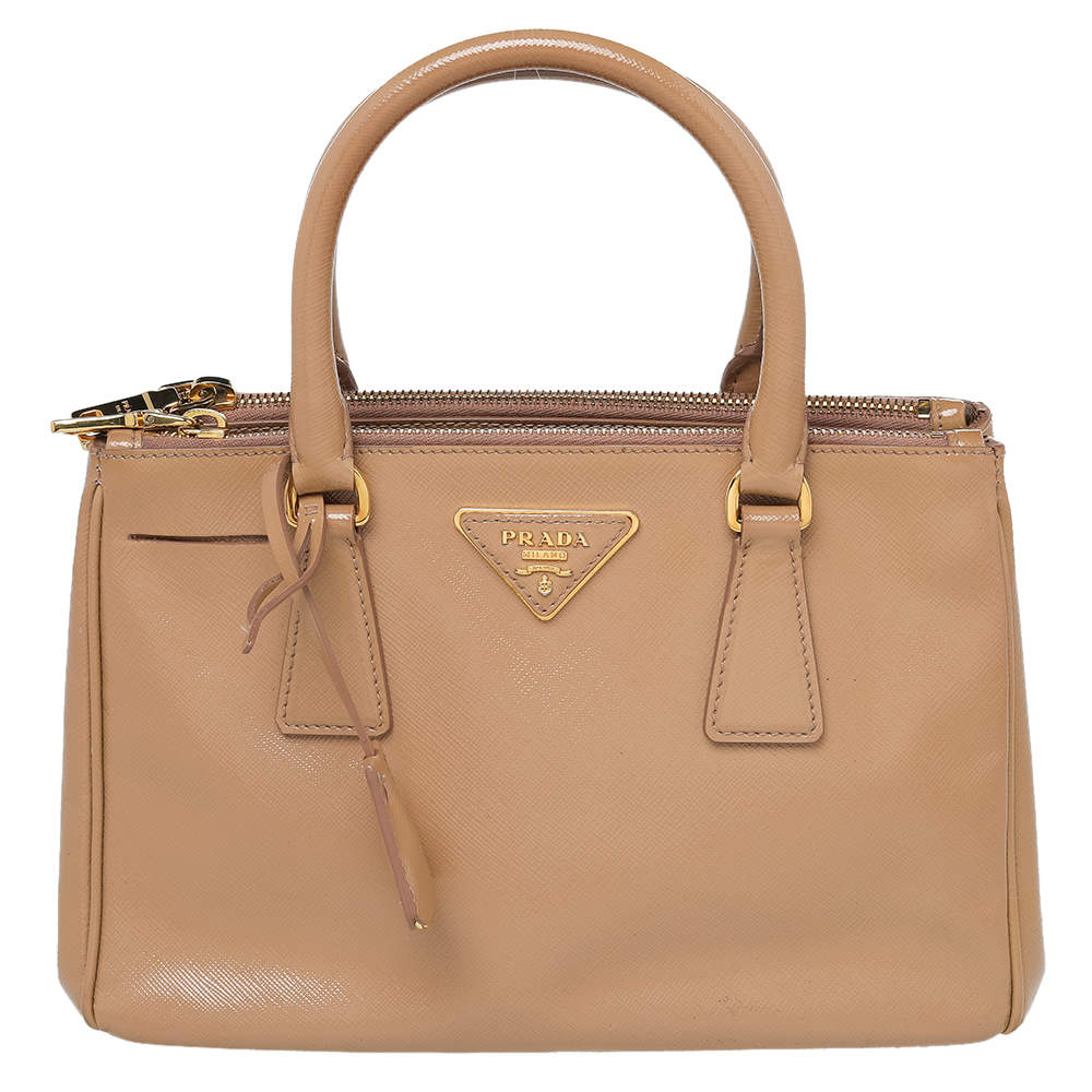 Pre Owned Prada Beige Saffiano Vernice Leather Mini Galleria Tote