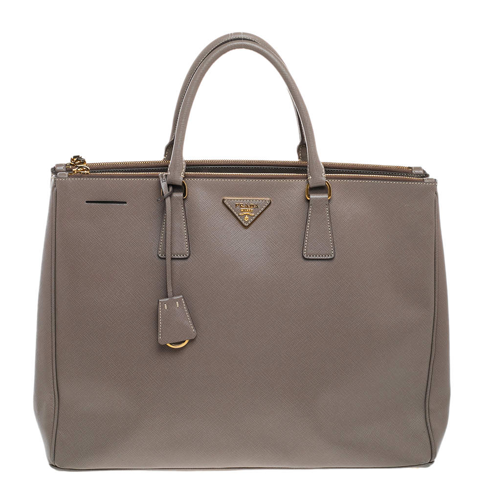 Pre Owned Prada Grey Saffiano Lux Leather Executive Galleria Tote