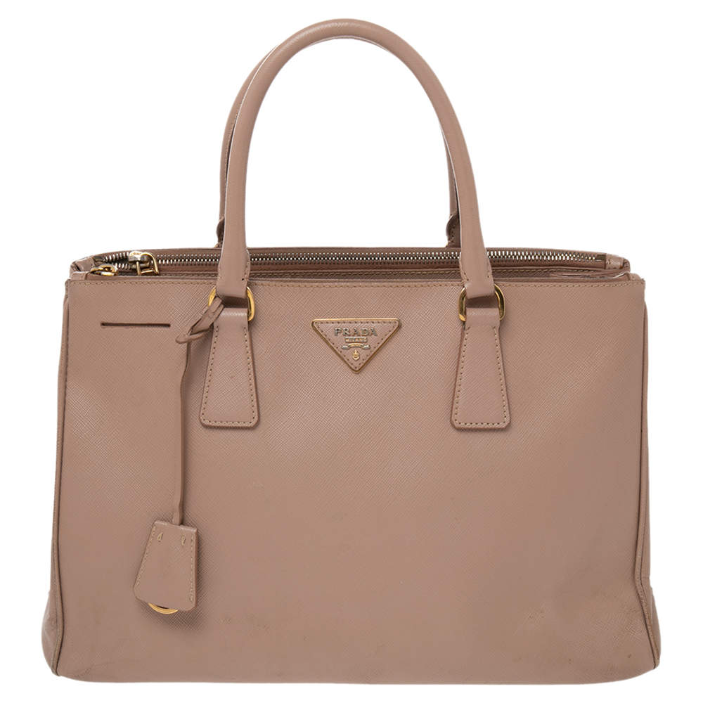 Pre Owned Prada Dusty Pink Saffiano Lux Leather Medium Galleria Tote