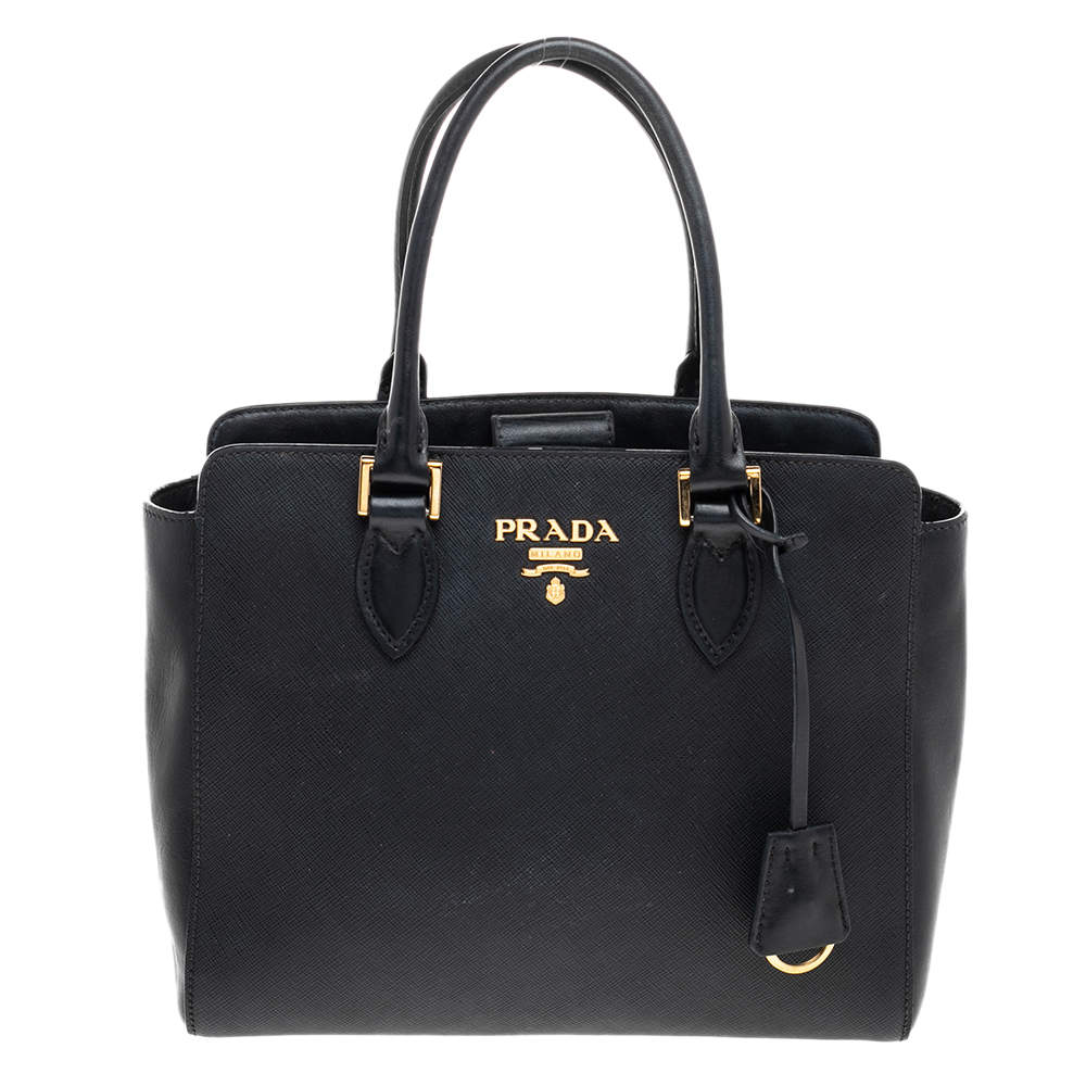 Pre Owned Prada Black Saffiano Lux and Soft Calf Leather Tote