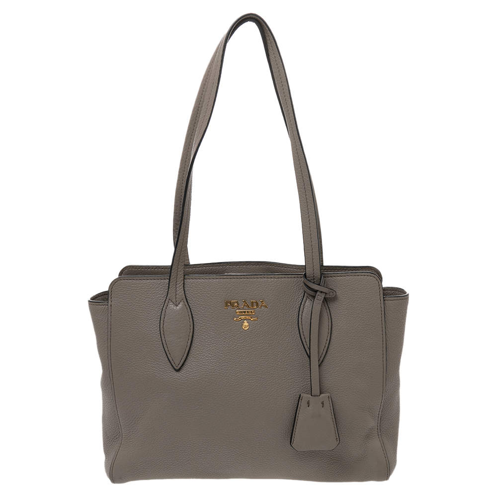 Pre Owned Prada Grey Vitello Daino Leather Tote