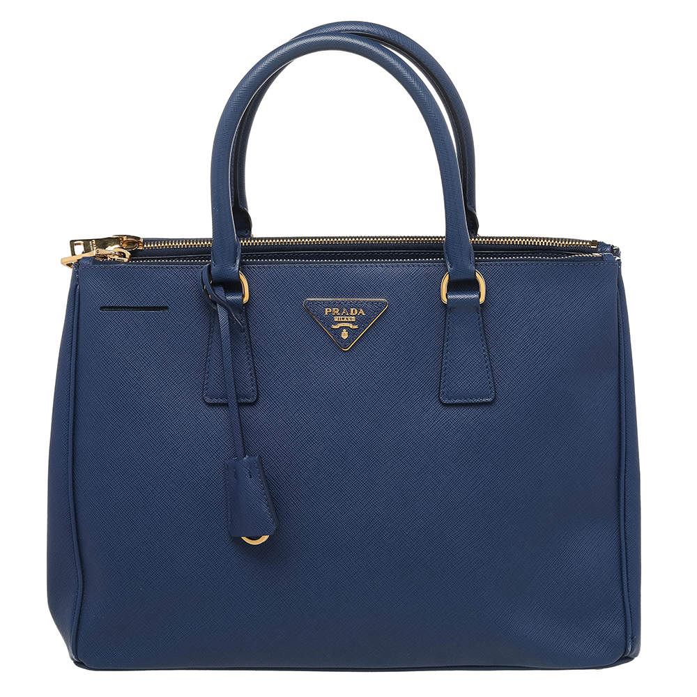 Pre Owned Prada Blue Saffiano Lux Leather Galleria Tote
