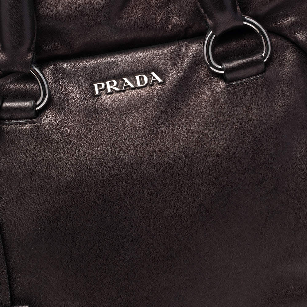 Prada Bronze Nappa Leather Ruffle Bauletto Bag