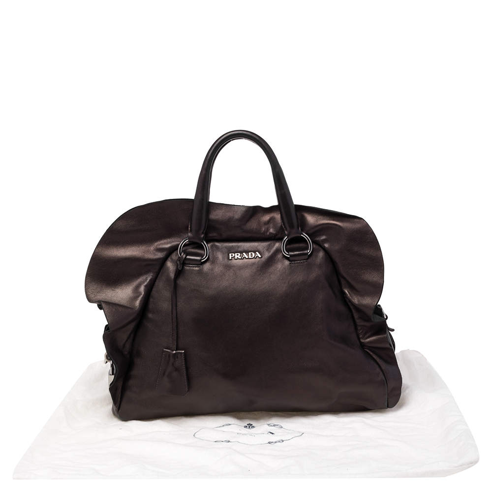 Prada Bronze Nappa Leather Ruffle Bauletto Bag