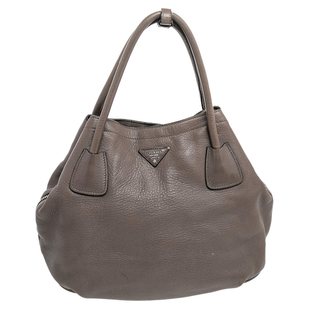 Pre Owned Prada Grey Vitello Daino Leather Tote