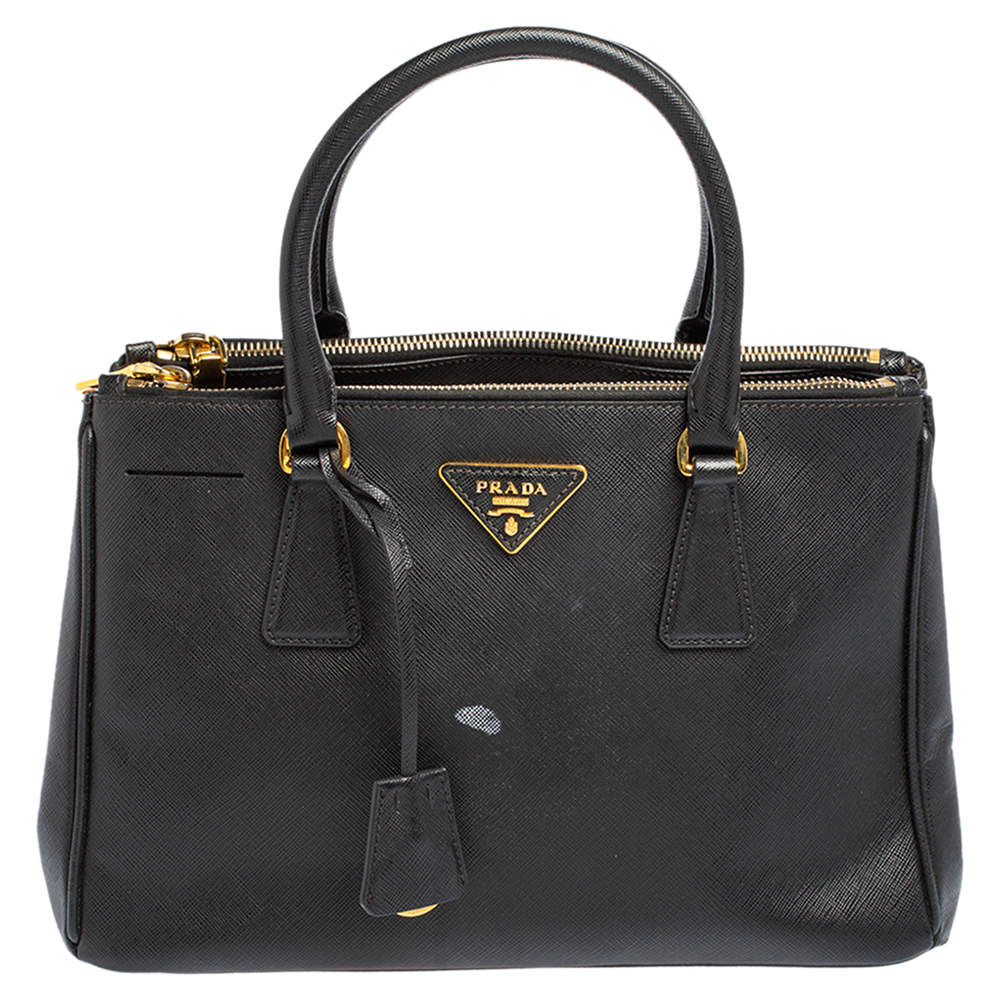 Pre Owned Prada Black Saffiano Lux Leather Small Galleria Double Zip Tote