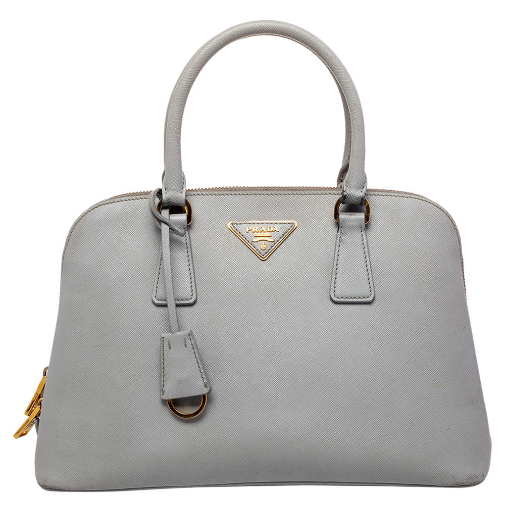 Pre Owned Prada Grey Saffiano Lux Leather Small Promenade Satchel