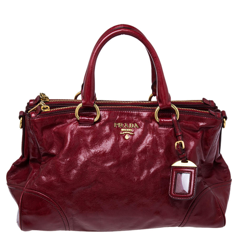 Prada Red Soft Leather Double Zip Convertible Tote