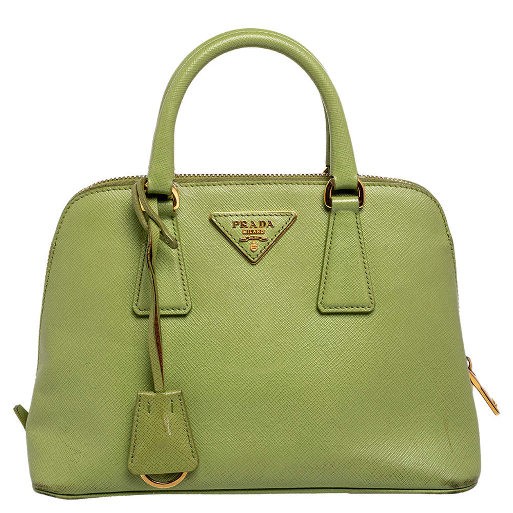 Pre Owned Prada Green Saffiano Leather Galleria Zip Tote
