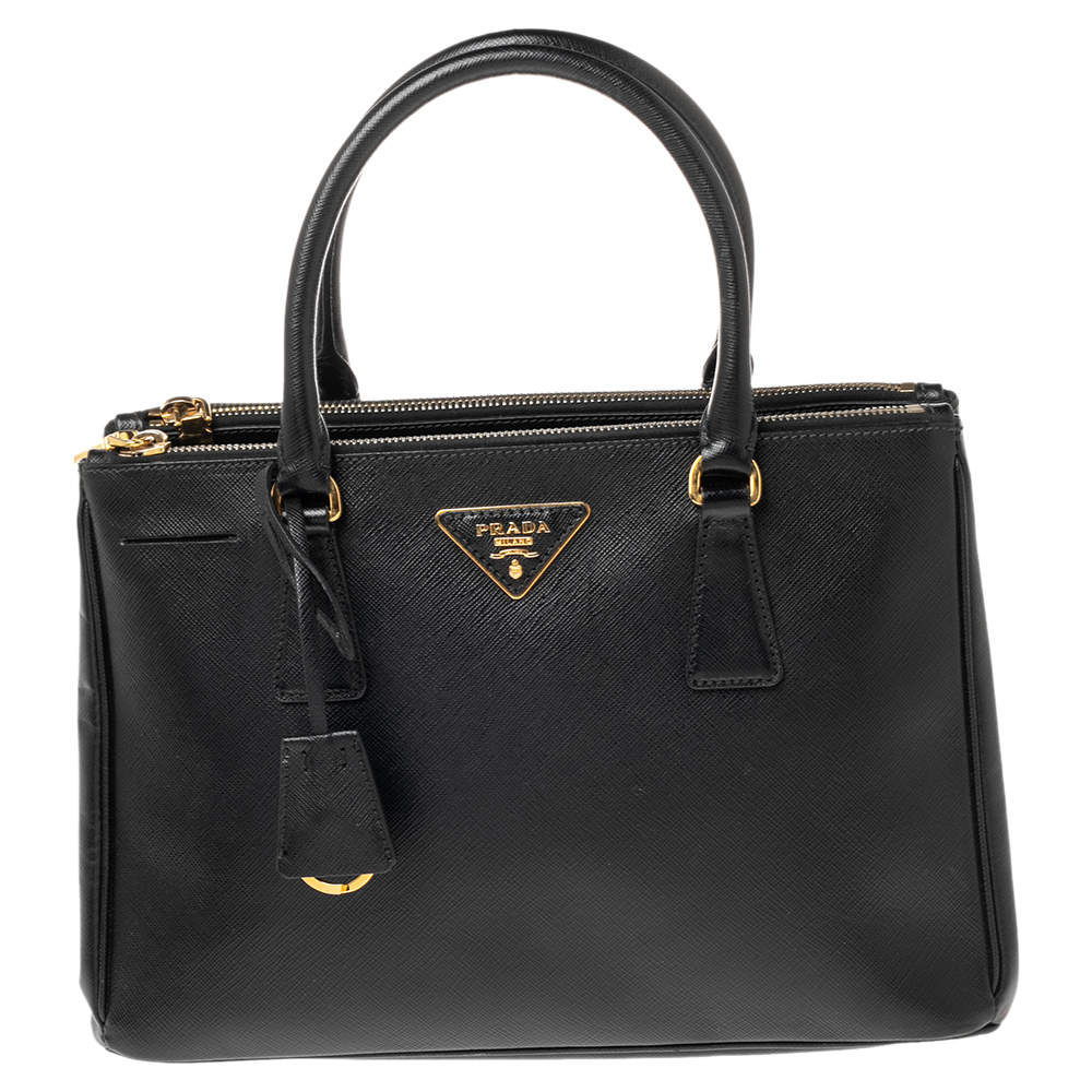 Pre Owned Prada Black Saffiano Lux Leather Small Galleria Tote