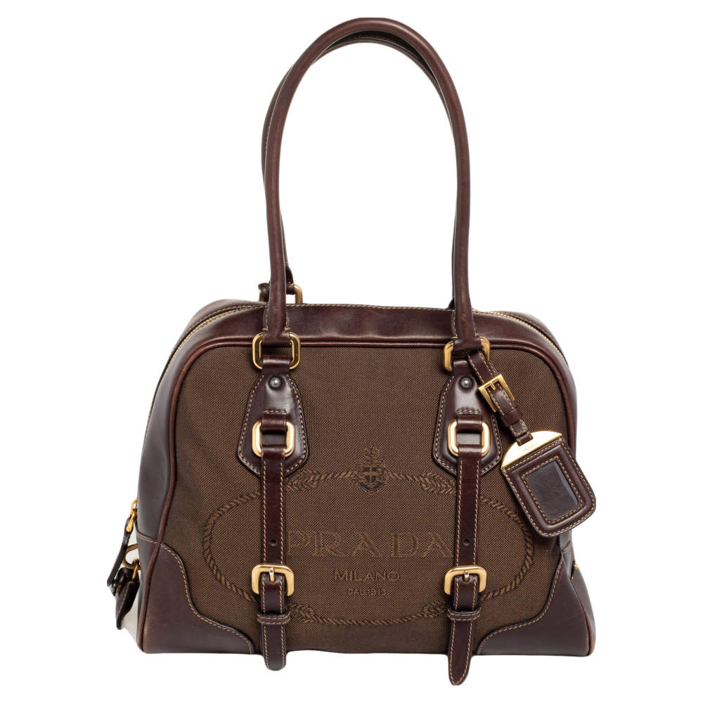 Prada Brown Leather And Canvas Satchel