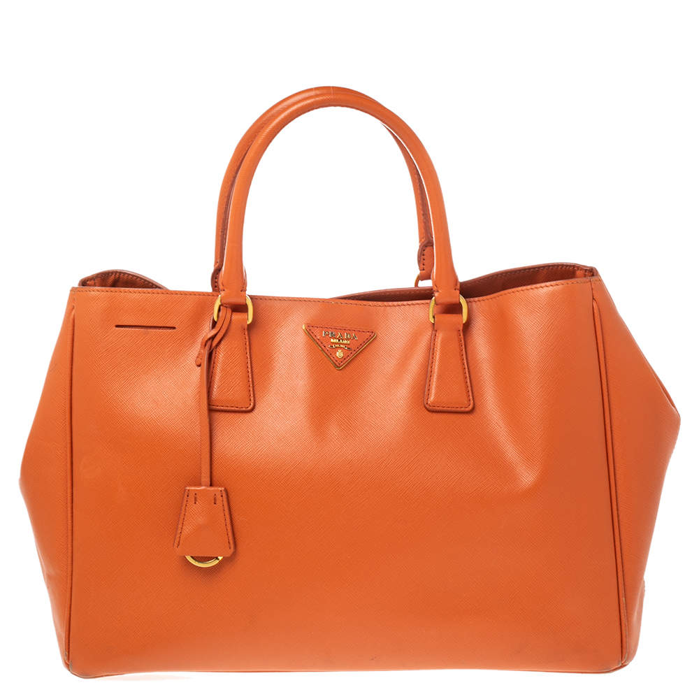 Pre Owned Prada Orange Saffiano Lux Leather Large Gardener's Tote