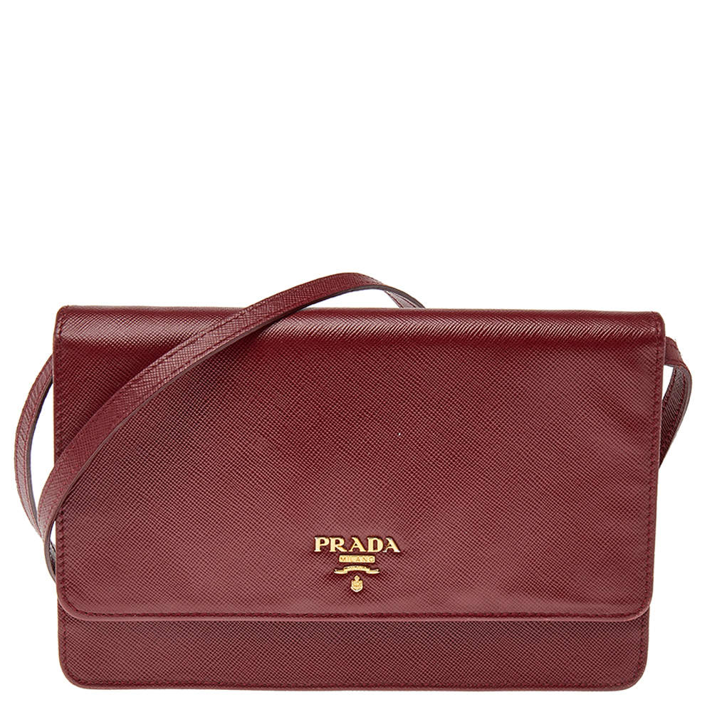 PRADA: shoulder bag in saffiano leather - Red  Prada crossbody bags 1MA022  053 online at