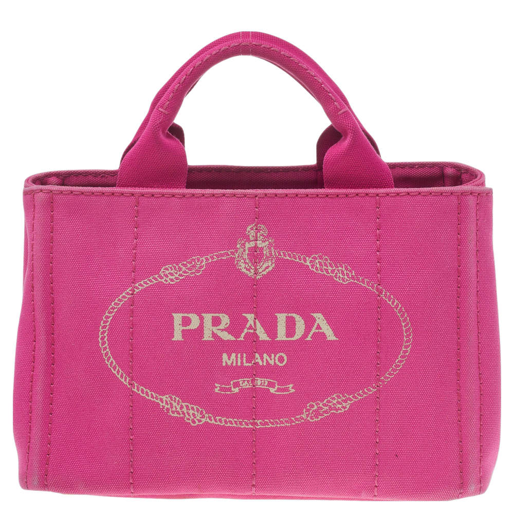 Prada Pink Canapa Canvas Small Tote Bag BG439 - Yoogi's Closet