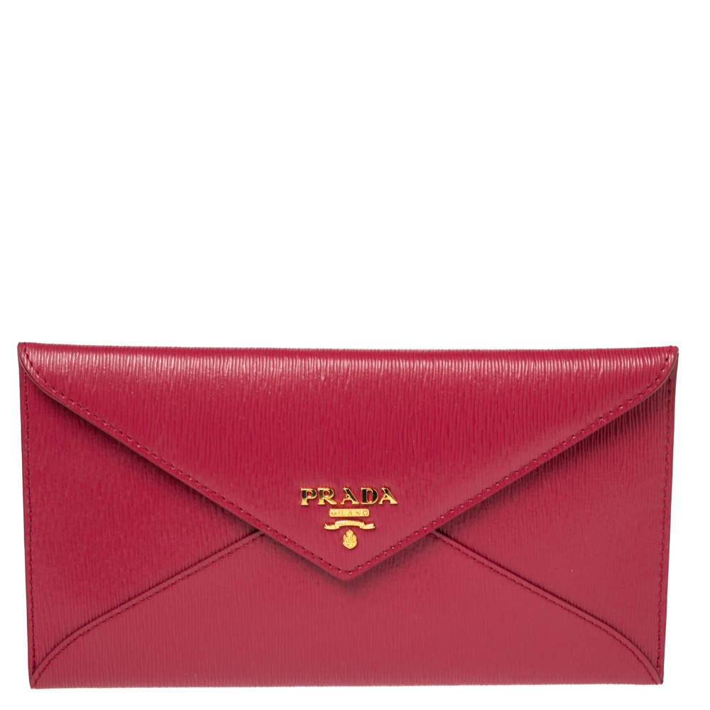 Prada Pink Vitello Move Leather Pattina Envelope Wallet