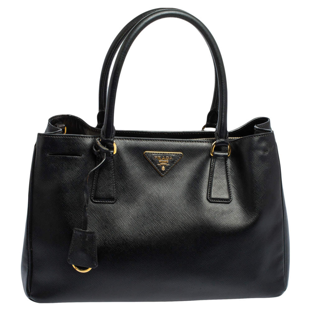 Pre Owned Prada Black Saffiano Lux Leather Medium Galleria Tote