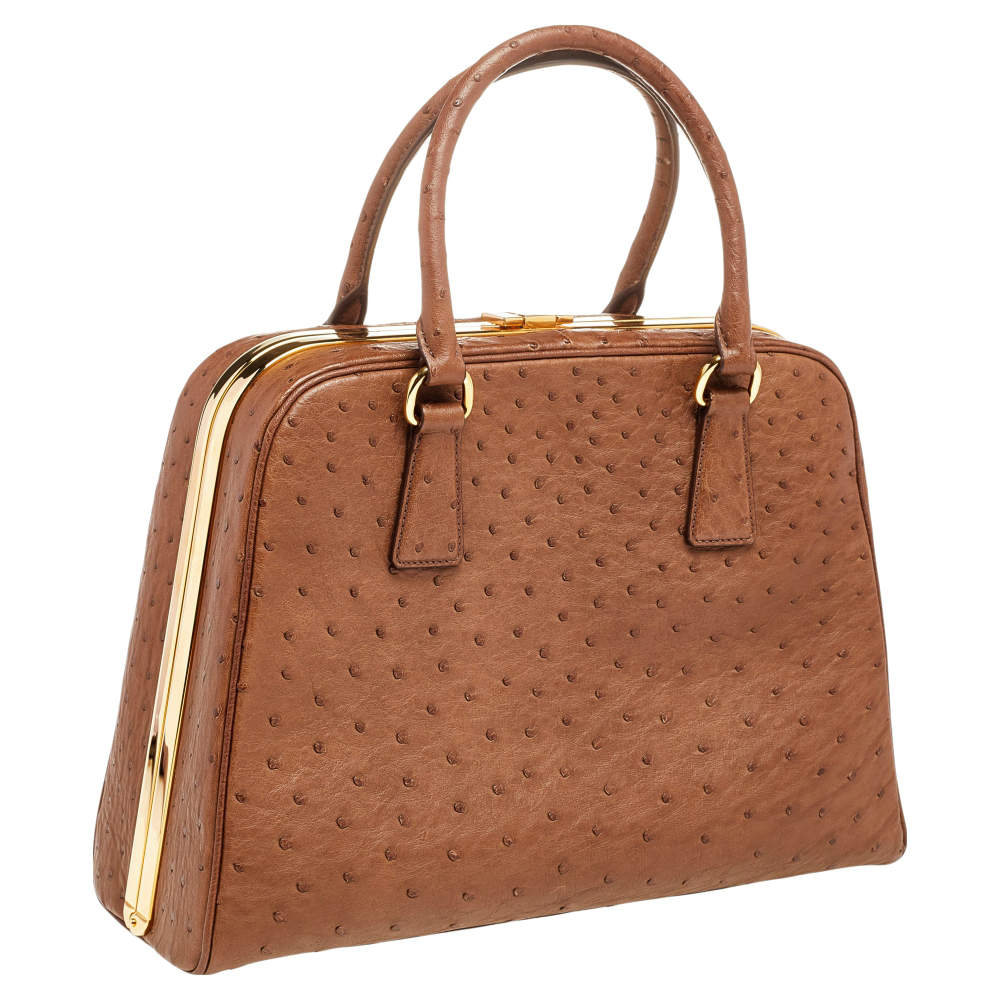 Prada Peach Ostrich Boston Bag Prada