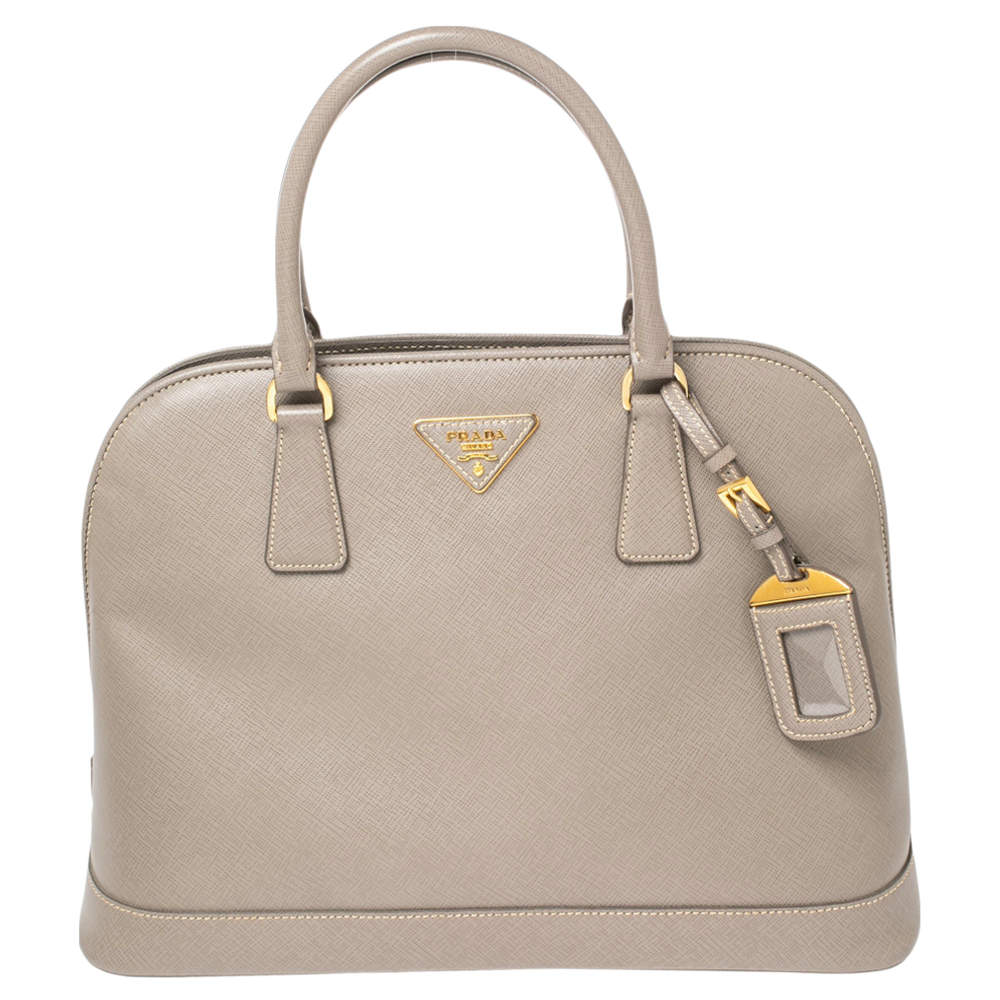 Pre Owned Prada Grey Saffiano Lux Leather Dome Satchel