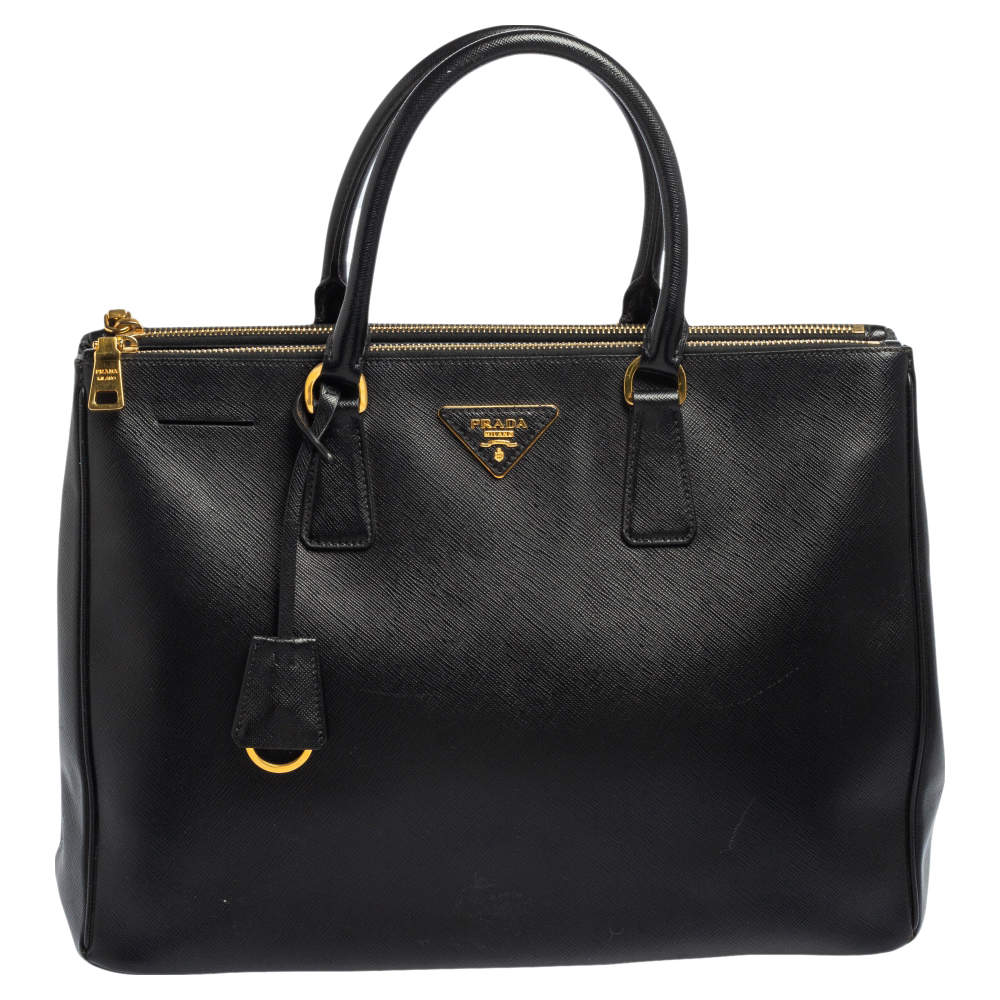 Pre Owned Prada Black Saffiano Lux Leather Large Galleria Double Zip Tote