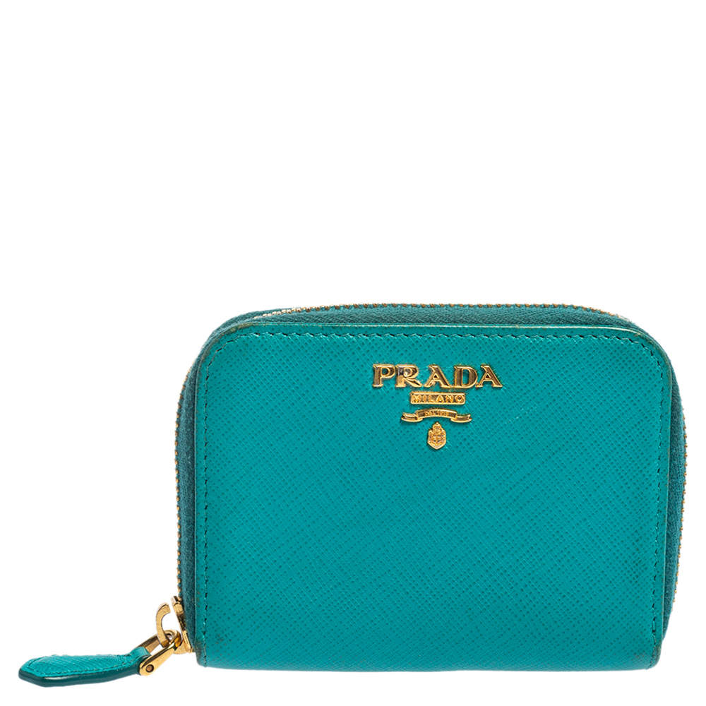 Prada Turquoise Saffiano Lux Leather Zip Around Continental Wallet Prada