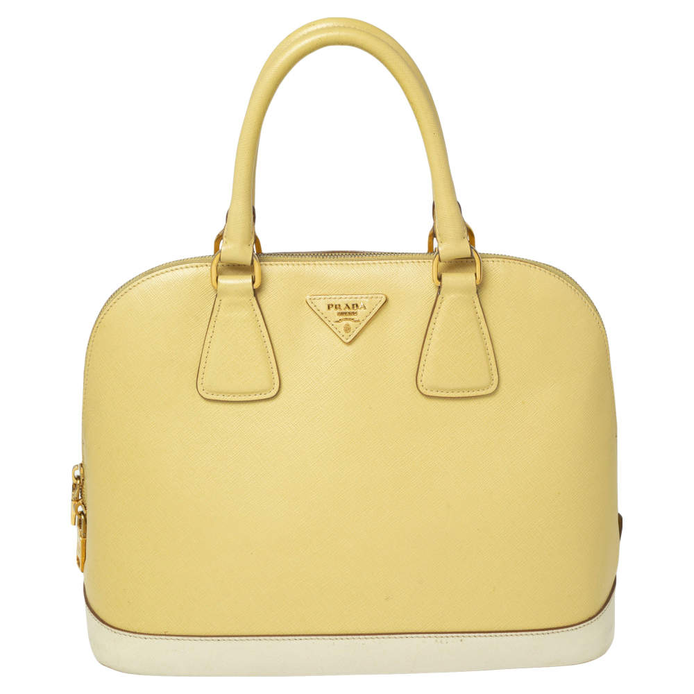 Pre Owned Prada Lemon Yellow Saffiano Lux Leather Dome Satchel