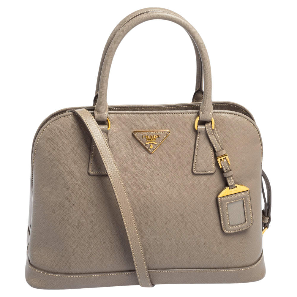 Pre Owned Prada Grey Saffiano Lux Leather Open Promenade Satchel