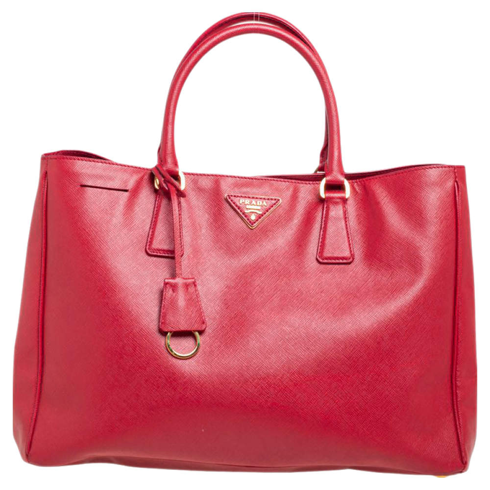 Pre Owned Prada Red Saffiano Lux Leather Large Gardener's Tote