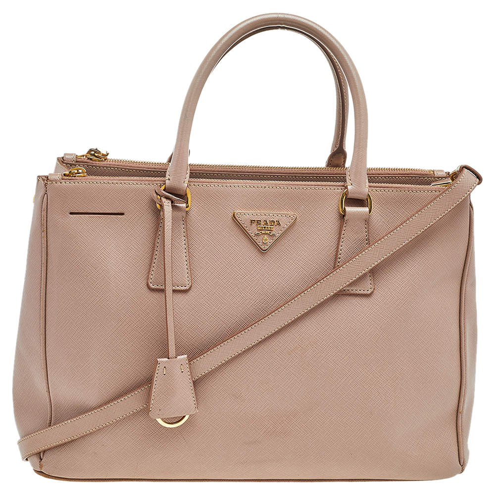 Pre Owned Prada Beige Leather Medium Double Zip Tote