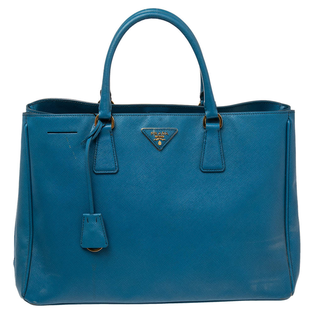 Pre Owned Prada Blue Saffiano Lux Leather Large Gardener's Tote
