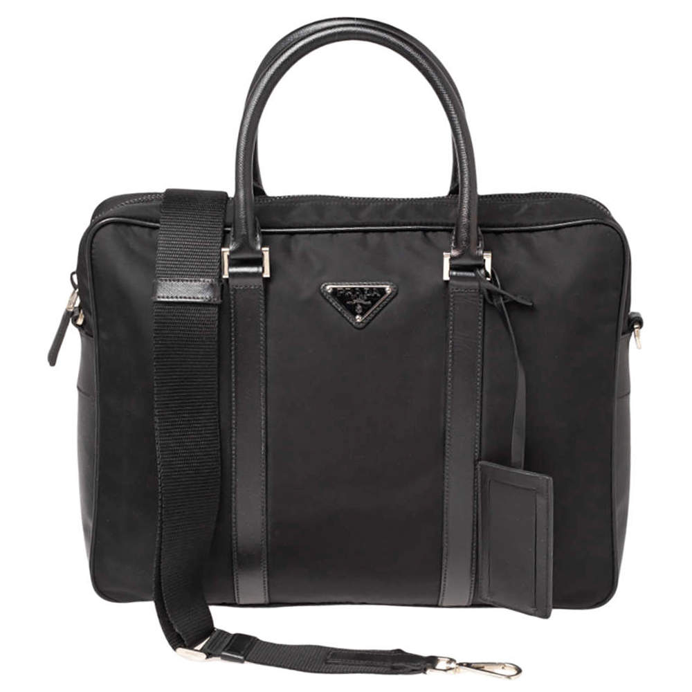 Pre Owned Prada Black Nylon and Leather Briefcase