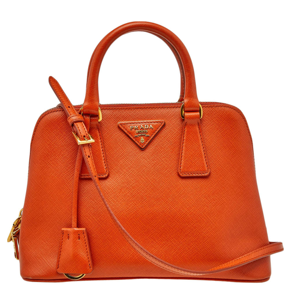 Pre Owned Prada Orange Saffiano Vernic Leather Small Promenade Crossbody Bag
