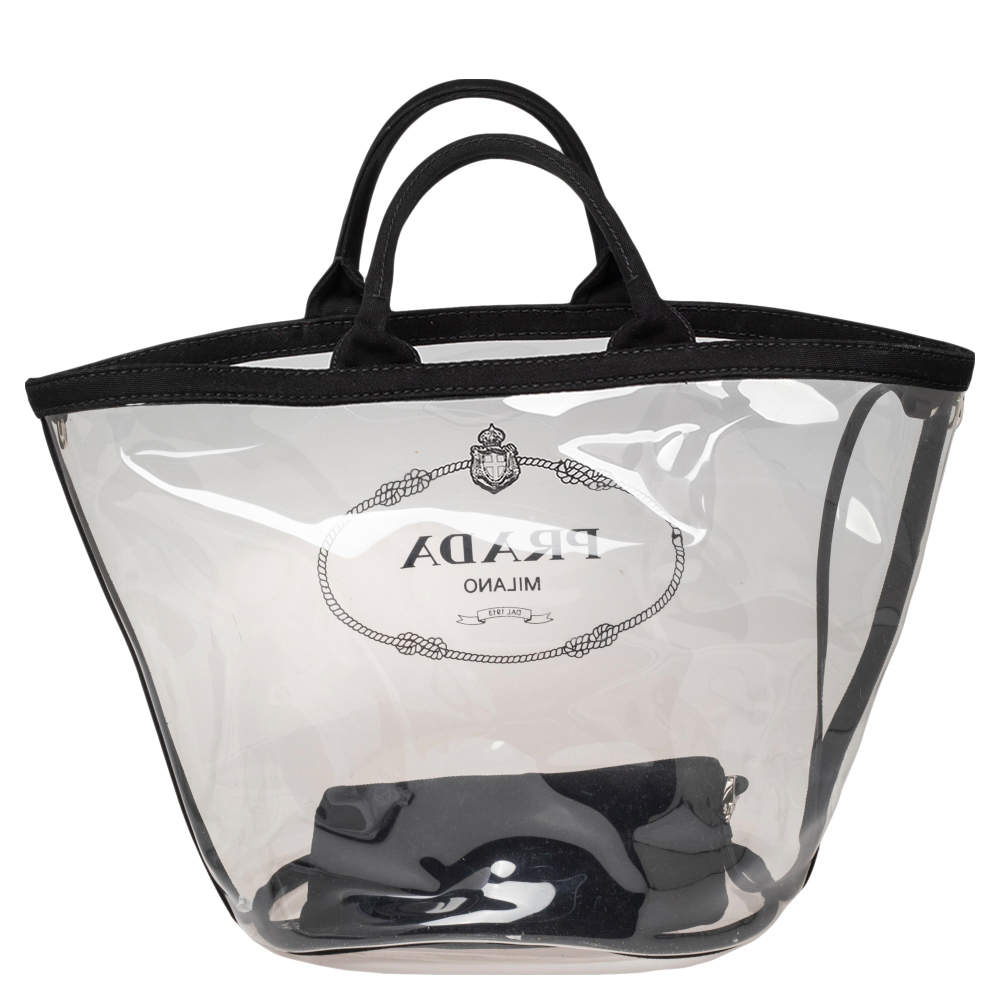 Prada White/Transparent PVC Plastic Logo Tote Prada | The Luxury Closet