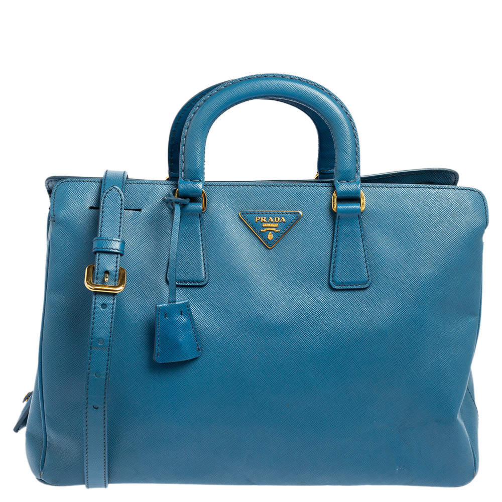 Pre Owned Prada Cobalt Saffiano Lux Leather Middle Zip Tote