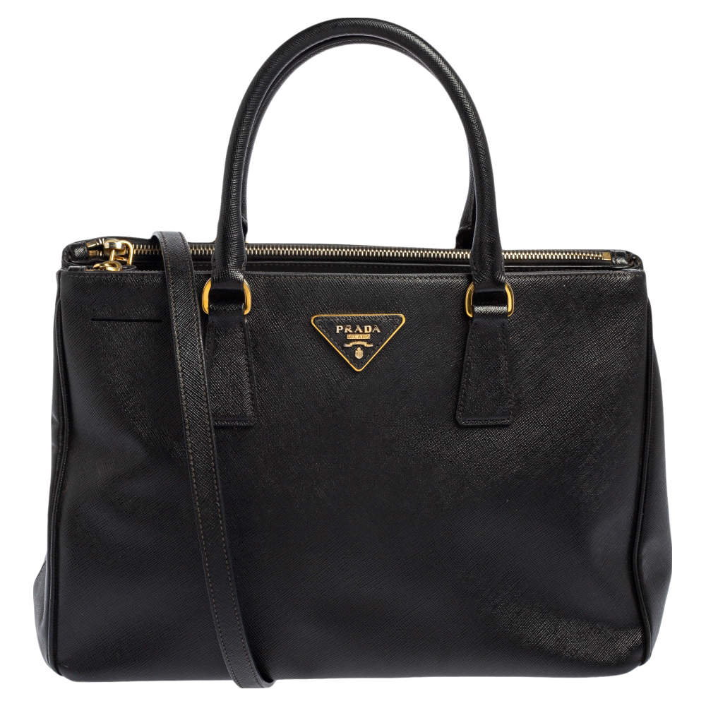 Pre Owned Prada Black Saffiano Lux Leather Medium Galleria Tote