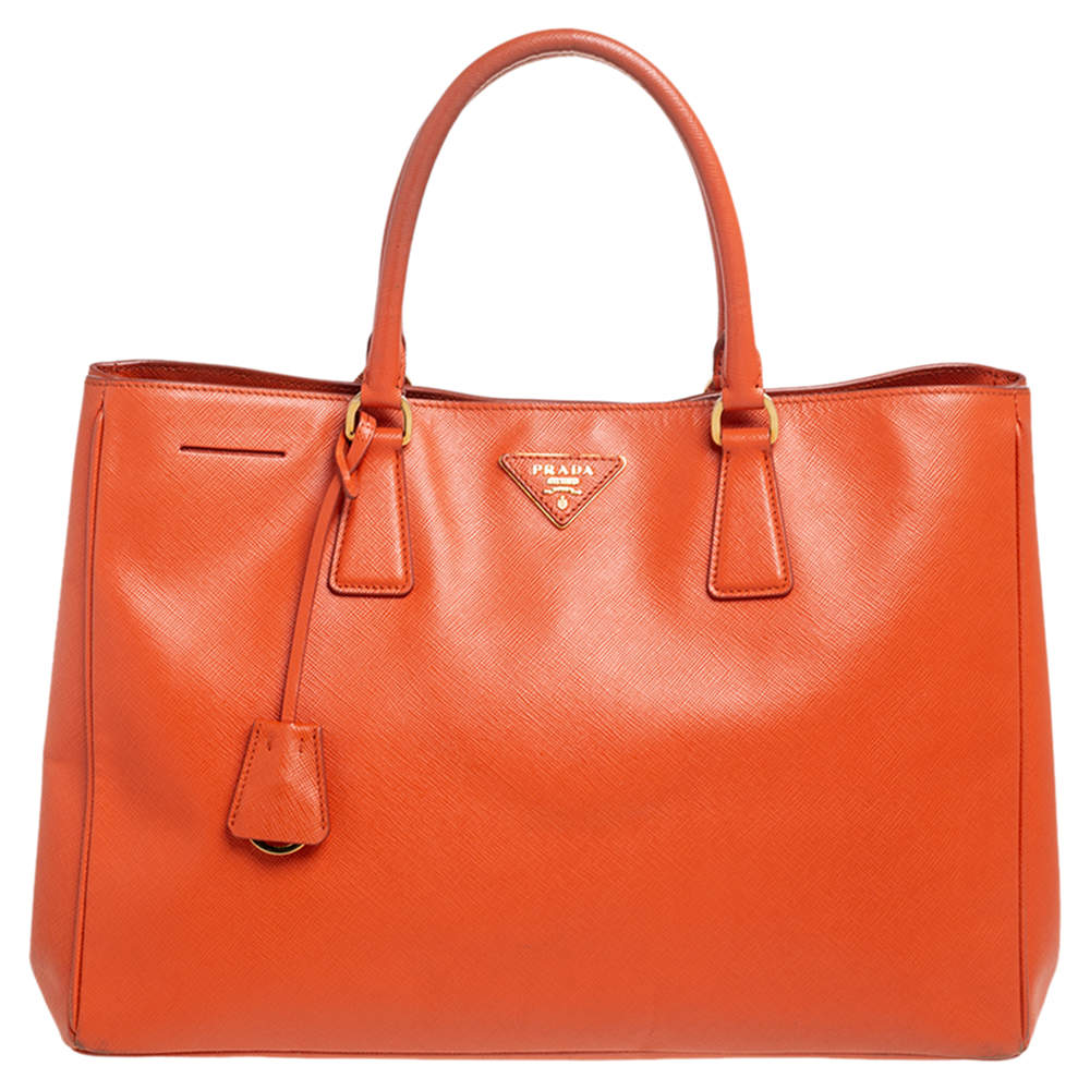 Pre Owned Prada Orange Saffiano Lux Leather Large Galleria Tote