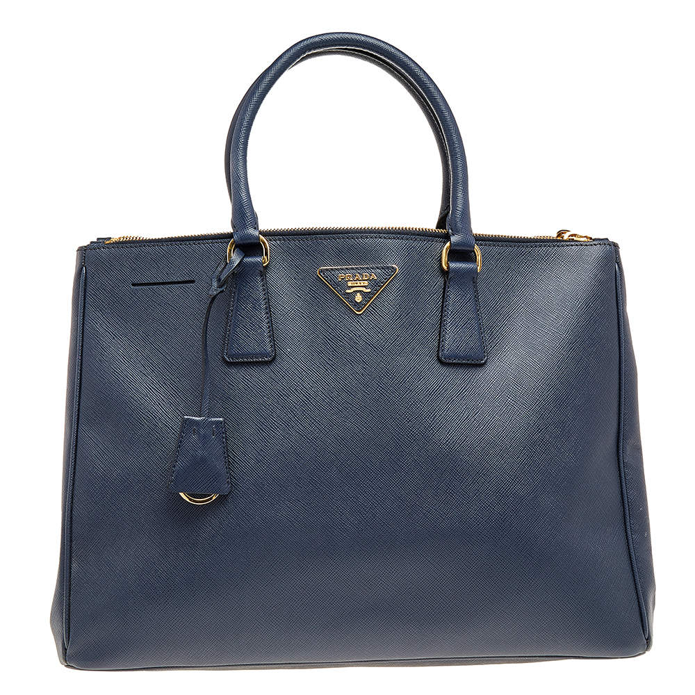 Pre Owned Prada Dark Blue Saffiano Lux Leather Medium Galleria Tote