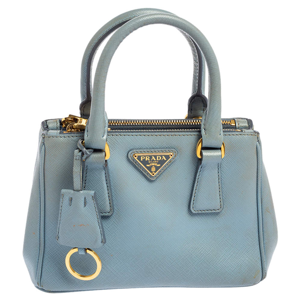 Pre Owned Prada Light Blue Saffiano Leather Mini Galleria Tote